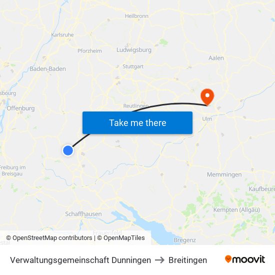 Verwaltungsgemeinschaft Dunningen to Breitingen map