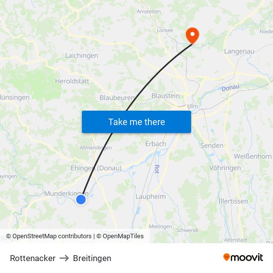 Rottenacker to Breitingen map