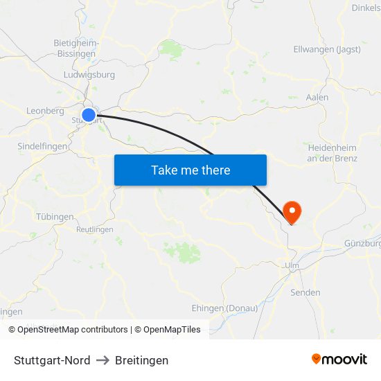 Stuttgart-Nord to Breitingen map