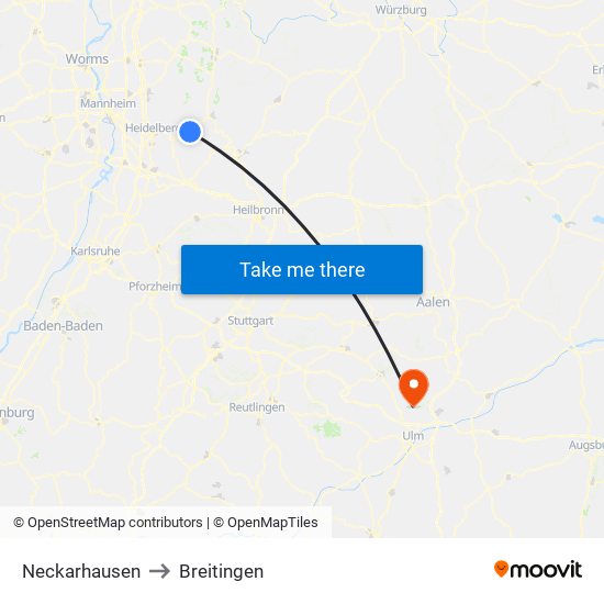 Neckarhausen to Breitingen map