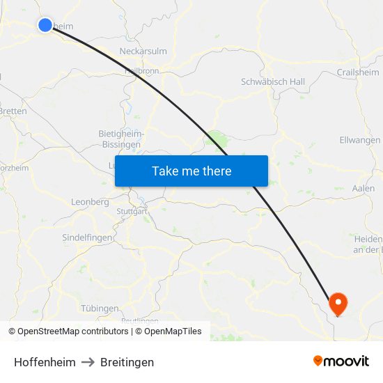 Hoffenheim to Breitingen map