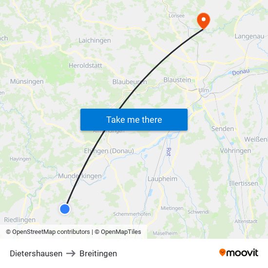 Dietershausen to Breitingen map