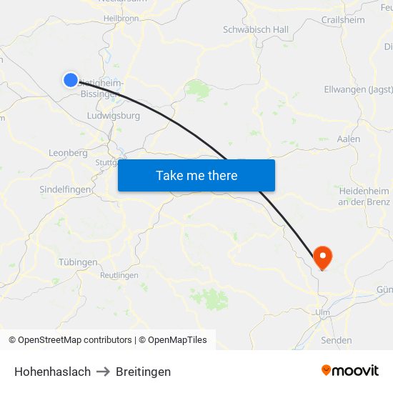 Hohenhaslach to Breitingen map
