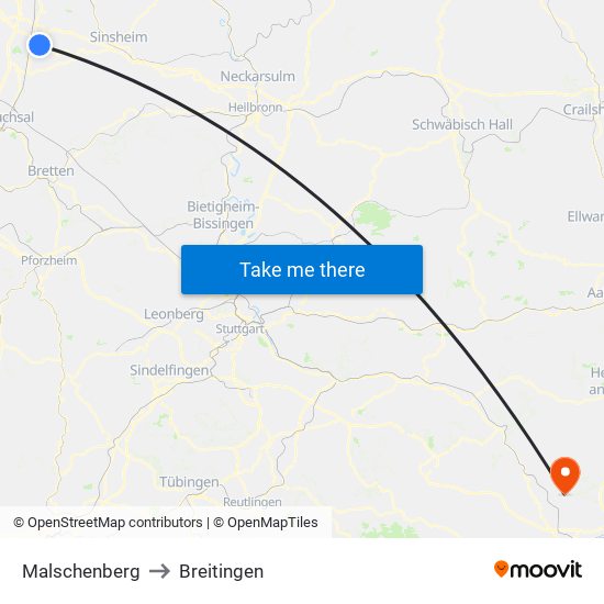 Malschenberg to Breitingen map