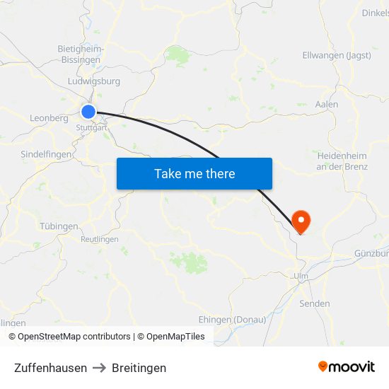 Zuffenhausen to Breitingen map