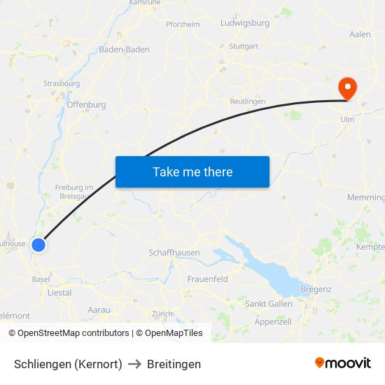 Schliengen (Kernort) to Breitingen map