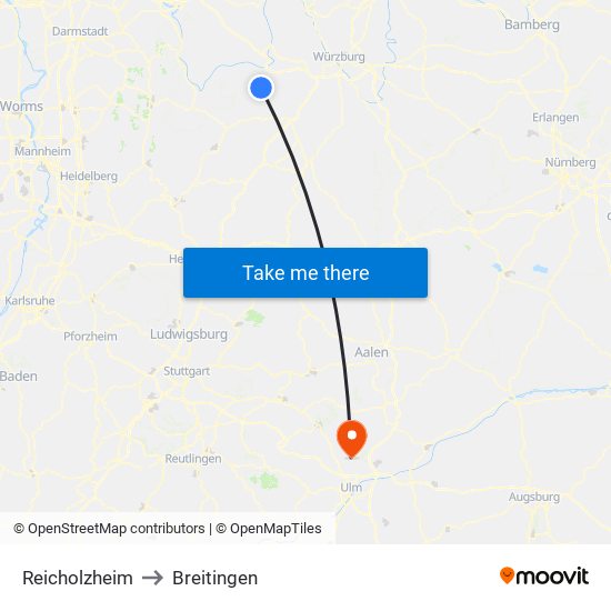 Reicholzheim to Breitingen map