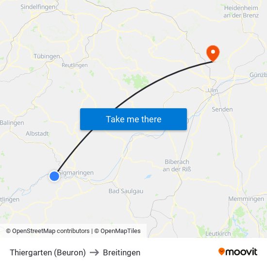 Thiergarten (Beuron) to Breitingen map