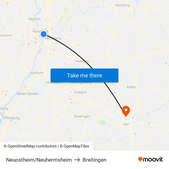 Neuostheim/Neuhermsheim to Breitingen map