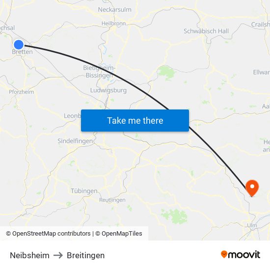 Neibsheim to Breitingen map