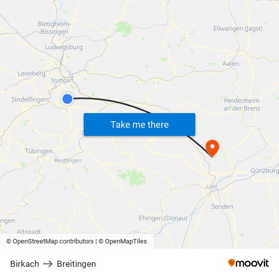 Birkach to Breitingen map