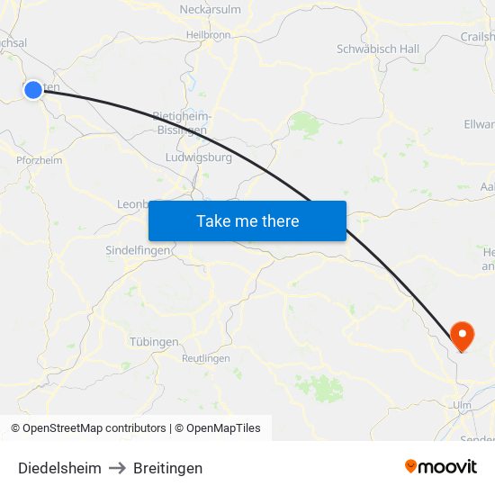 Diedelsheim to Breitingen map
