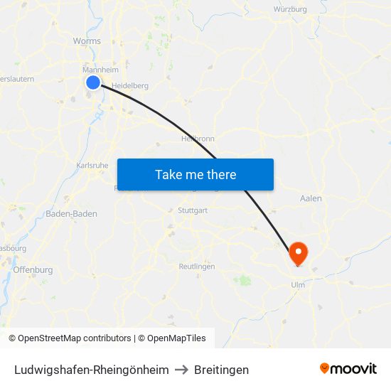 Ludwigshafen-Rheingönheim to Breitingen map