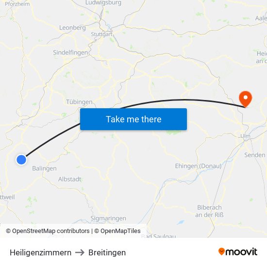 Heiligenzimmern to Breitingen map
