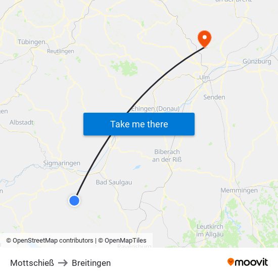 Mottschieß to Breitingen map