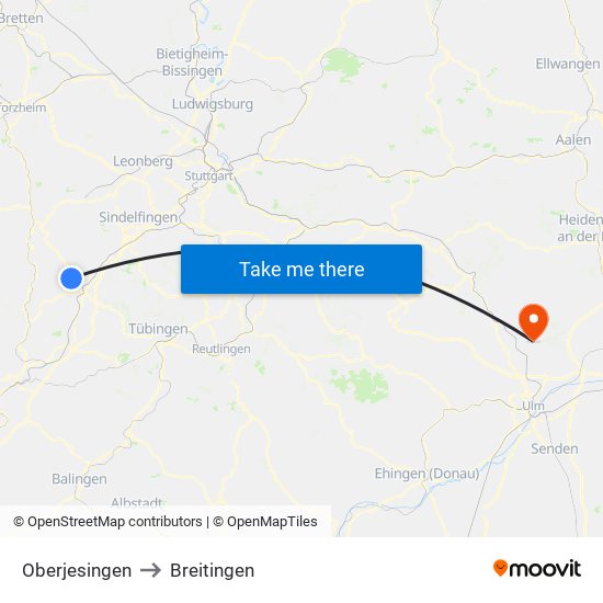 Oberjesingen to Breitingen map