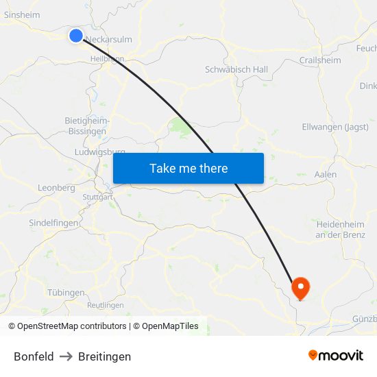 Bonfeld to Breitingen map