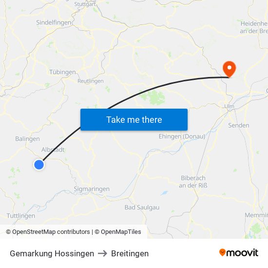 Gemarkung Hossingen to Breitingen map