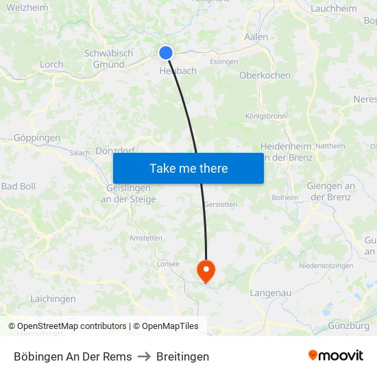 Böbingen An Der Rems to Breitingen map