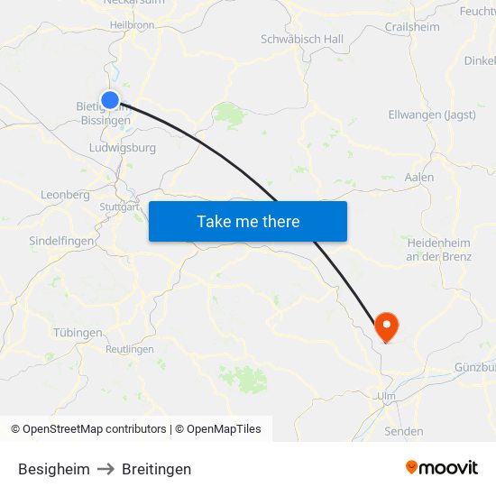 Besigheim to Breitingen map