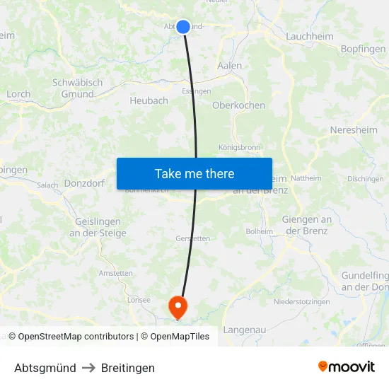 Abtsgmünd to Breitingen map