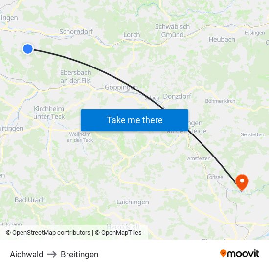 Aichwald to Breitingen map