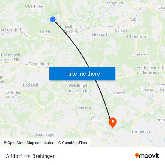 Alfdorf to Breitingen map