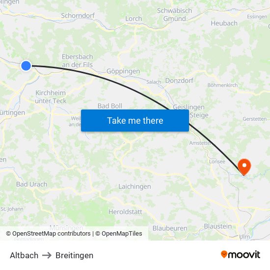 Altbach to Breitingen map