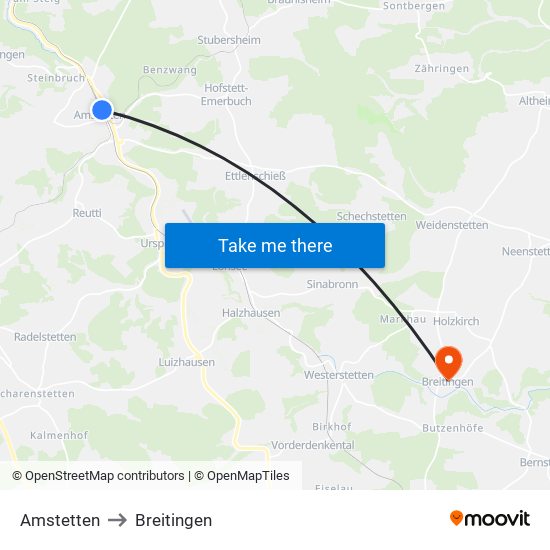 Amstetten to Breitingen map