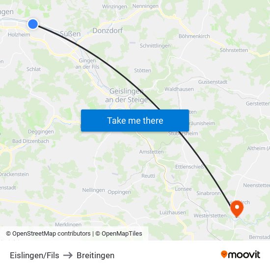 Eislingen/Fils to Breitingen map