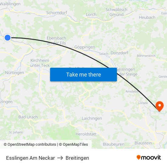 Esslingen Am Neckar to Breitingen map