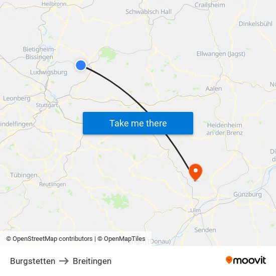 Burgstetten to Breitingen map