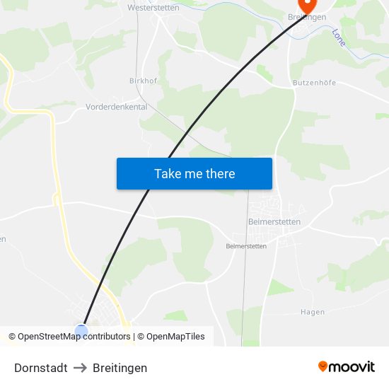 Dornstadt to Breitingen map