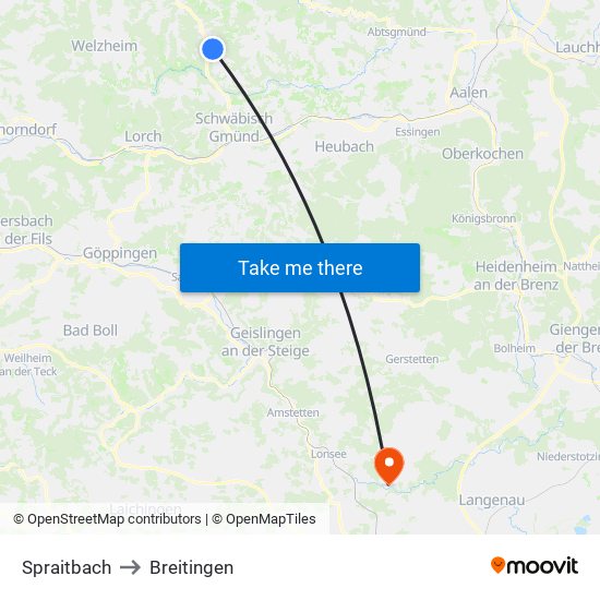 Spraitbach to Breitingen map