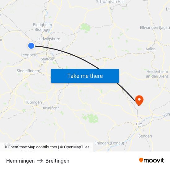 Hemmingen to Breitingen map