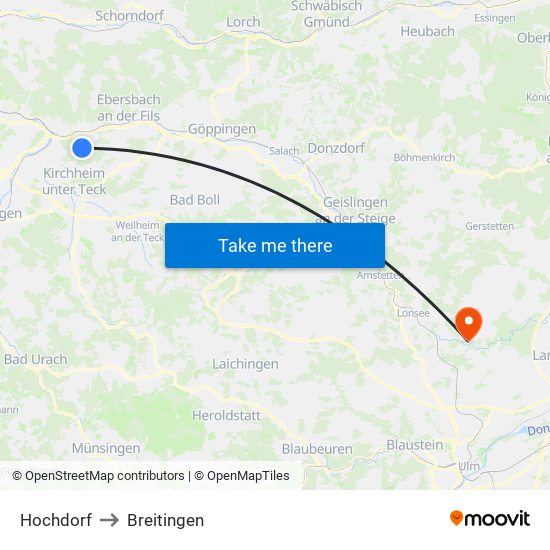 Hochdorf to Breitingen map