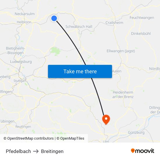 Pfedelbach to Breitingen map