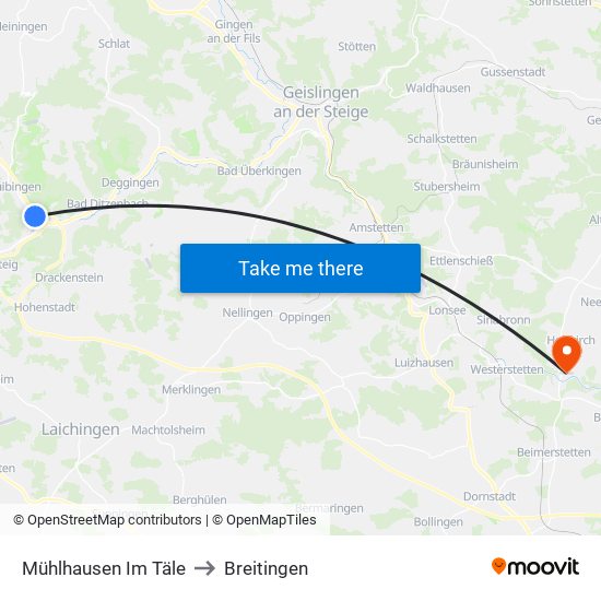 Mühlhausen Im Täle to Breitingen map