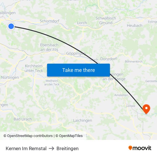 Kernen Im Remstal to Breitingen map