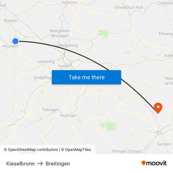 Kieselbronn to Breitingen map