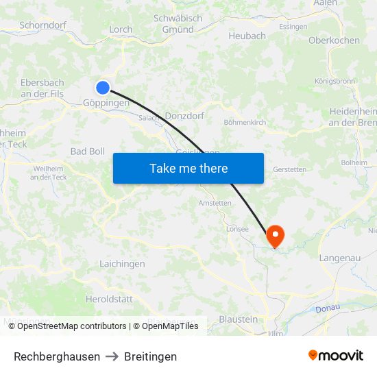 Rechberghausen to Breitingen map