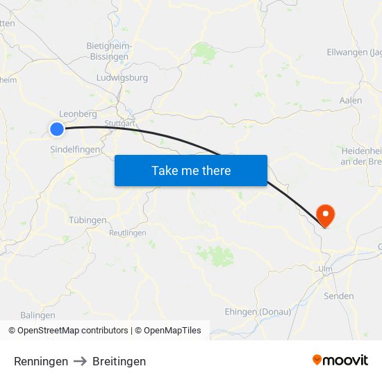 Renningen to Breitingen map