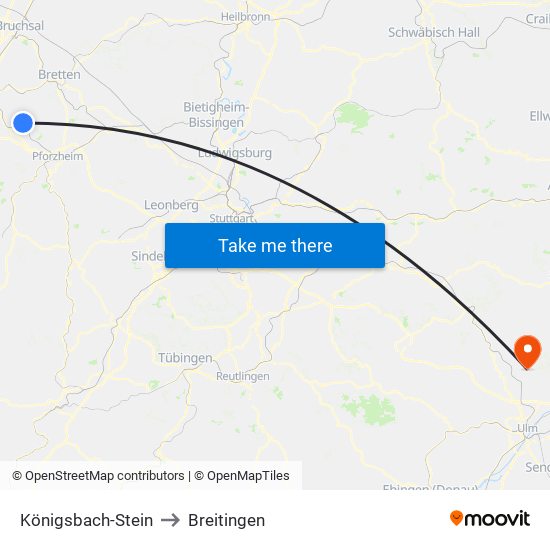 Königsbach-Stein to Breitingen map