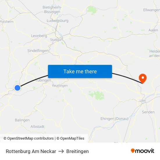 Rottenburg Am Neckar to Breitingen map