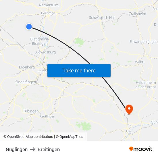 Güglingen to Breitingen map