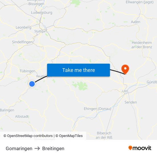 Gomaringen to Breitingen map