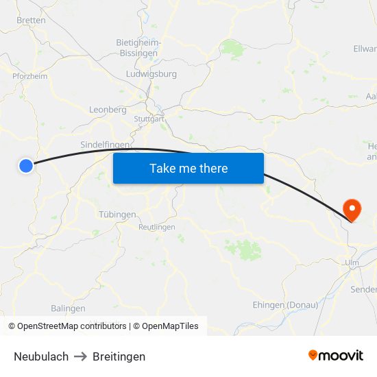 Neubulach to Breitingen map