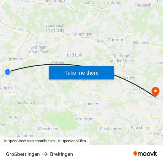 Großbettlingen to Breitingen map