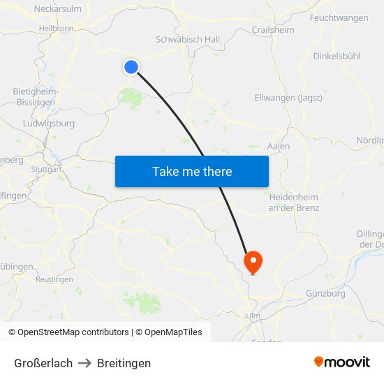 Großerlach to Breitingen map