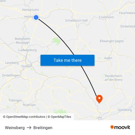 Weinsberg to Breitingen map